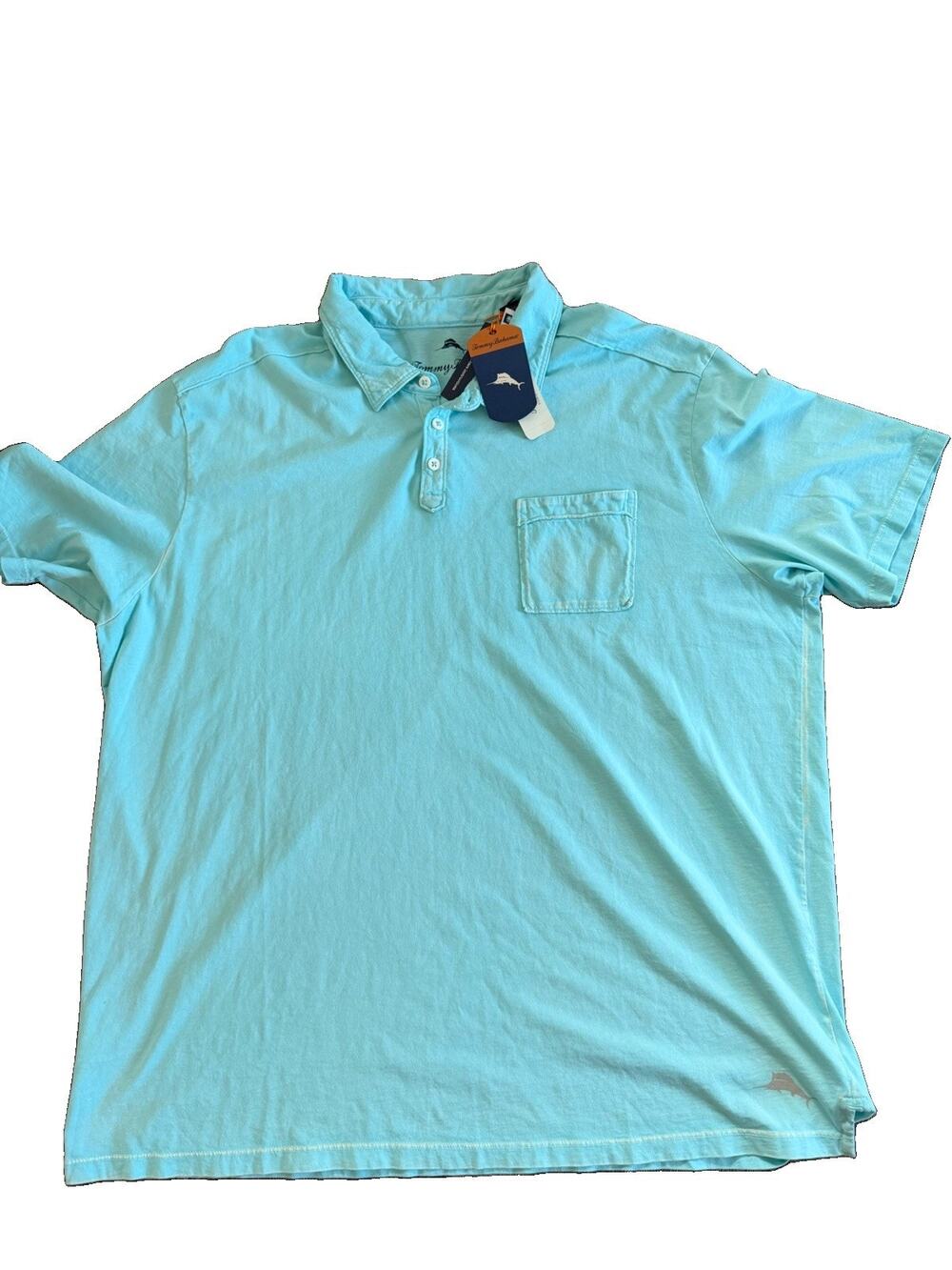 Tommy Bahama Kahuna Polo XXL Light Blue Garment Dyed Slub Cotton T-Shirt NWT